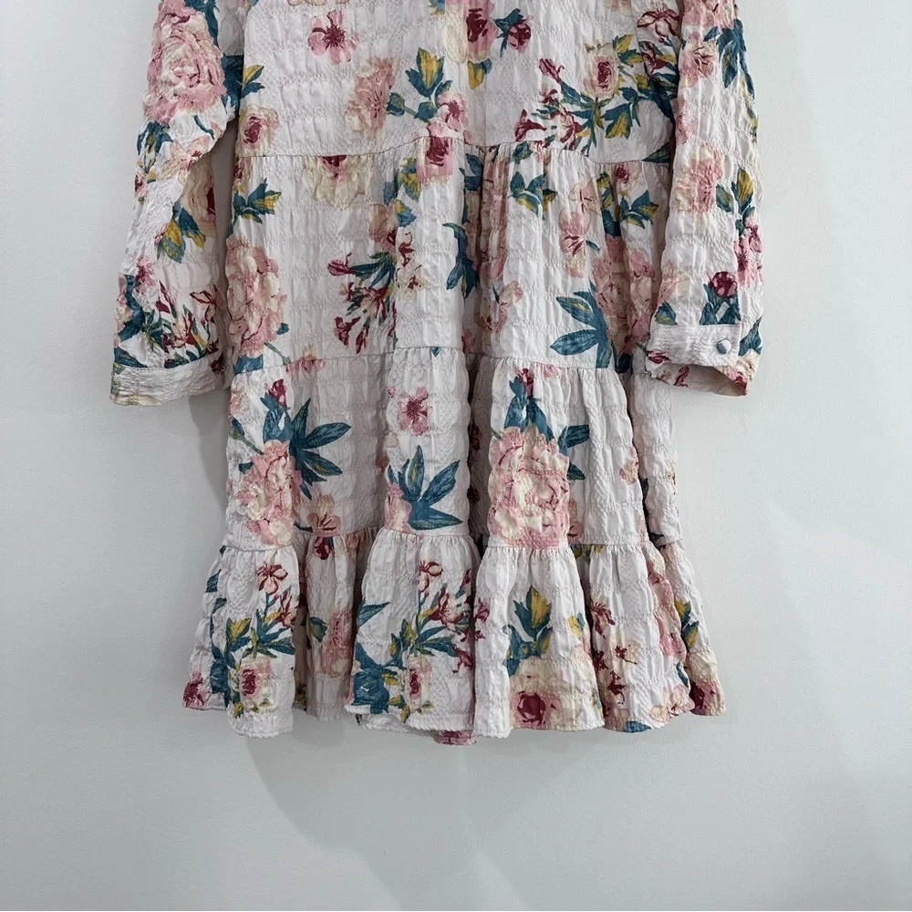 Zara Sharon 3/4 sleeve ruffle tiered floral dress multicolor pink green medium - Picture 4 of 7